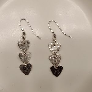 Hammerd Sterling Silver, Heart, Dangle Earrings 1" 3/4 😍
